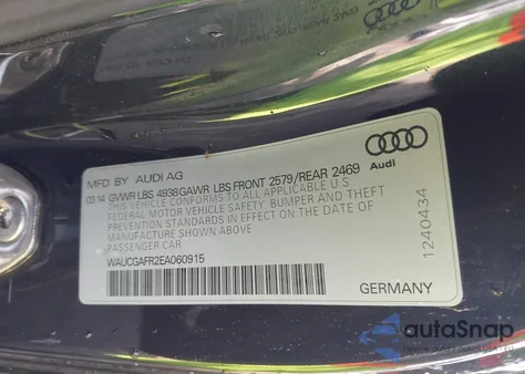 2014 Audi S5 3.0T Premium Plus из США, поврежденный, VIN WAUCGAFR2EA060915